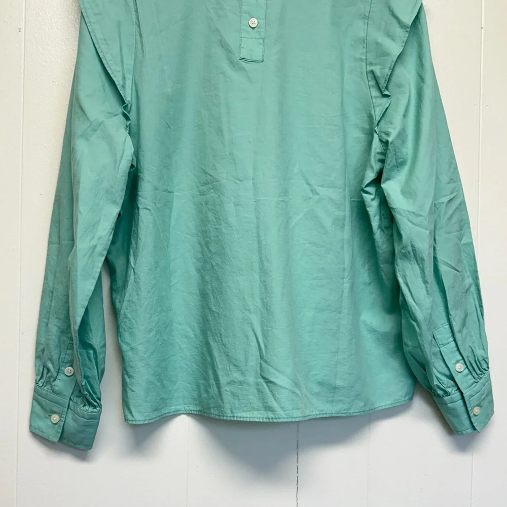 NWT EVERLANE The Wing Shoulder Mock Neck Ruffle Long Sleeve Blouse Green Size 8 - Picture 8 of 11